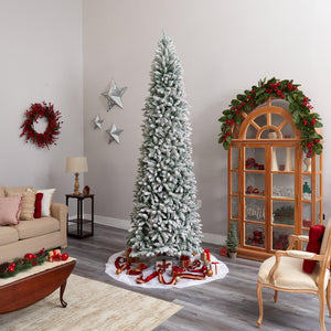 10' Slim Flocked Montreal Fir Tree with 800 Warm White LED Lights and 2420 Bendable Branches - zzhomelifestyle