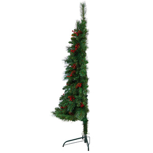5' Flat Back Montreal Mountain Pine Tree with Pinecones, Berries and 110 Warm White LED Lights - zzhomelifestyle