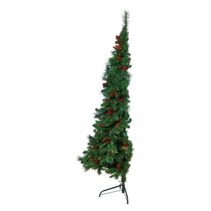 6' Flat Back Montreal Mountain Pine Tree with Pinecones, Berries and 150 Warm White LED Lights - zzhomelifestyle