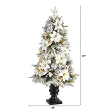 Load image into Gallery viewer, 4&#39; Flocked Artificial Christmas Tree with 223 Bendable Branches and 100 Warm Lights in Decorative Urn - zzhomelifestyle
