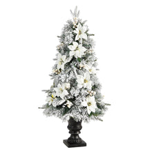 Load image into Gallery viewer, 4&#39; Flocked Artificial Christmas Tree with 223 Bendable Branches and 100 Warm Lights in Decorative Urn - zzhomelifestyle
