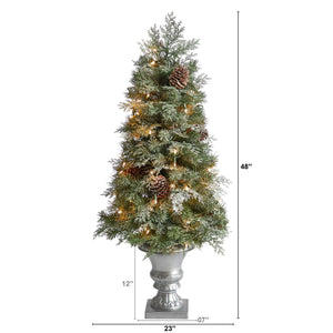 4' English Pine Tree with 100 Warm White LED Lights and 413 Bendable Branches in Decorative Urn - zzhomelifestyle