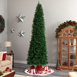 11' Slim Green Mountain Pine Christmas Tree with 950 Clear LED Lights and 2836 Bendable Branches - zzhomelifestyle