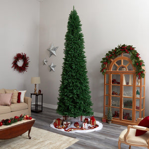 12' Slim Green Mountain Pine Artificial Christmas Tree with 1100 Clear LED Lights and 3235 Tips - zzhomelifestyle