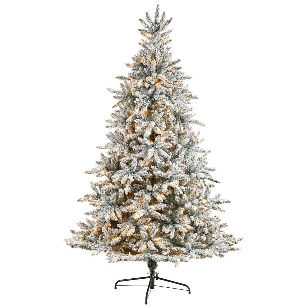 8' Flocked West Virginia Spruce Christmas Tree with 600 Clear Lights and 1856 Bendable Branches - zzhomelifestyle