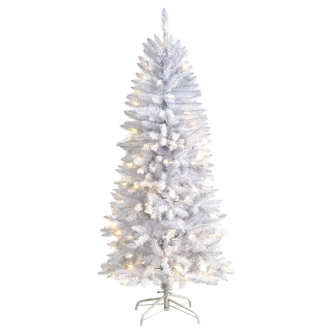 5' Slim White Artificial Christmas Tree with 150 Warm White LED Lights and 491 Bendable Branches - zzhomelifestyle