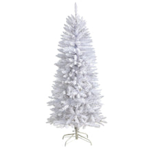 Load image into Gallery viewer, 5&#39; Slim White Artificial Christmas Tree with 150 Warm White LED Lights and 491 Bendable Branches - zzhomelifestyle
