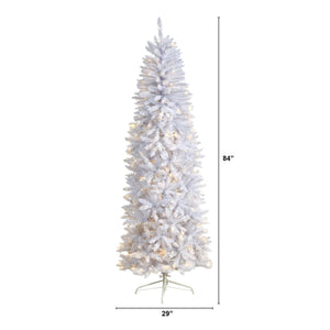 7' Slim White Artificial Christmas Tree with 300 Warm White LED Lights and 955 Bendable Branches - zzhomelifestyle