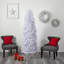 Load image into Gallery viewer, 7&#39; Slim White Artificial Christmas Tree with 300 Warm White LED Lights and 955 Bendable Branches - zzhomelifestyle