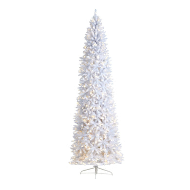 10' Slim White Artificial Christmas Tree with 800 Warm White LED Lights and 2420 Bendable Branches - zzhomelifestyle