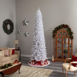 11' Slim White Artificial Christmas Tree with 950 Warm White LED Lights and 2836 Bendable Branches - zzhomelifestyle