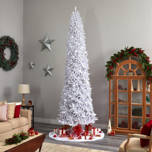 12' Slim White Artificial Christmas Tree with 1100 Warm White LED Lights and 3235 Bendable Branches - zzhomelifestyle