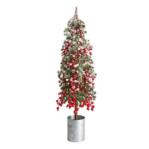 30" Flocked Berry Artificial Christmas Tree in Decorative Planter - zzhomelifestyle
