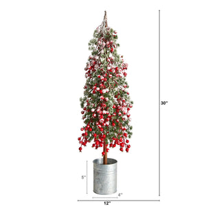 30" Flocked Berry Artificial Christmas Tree in Decorative Planter - zzhomelifestyle