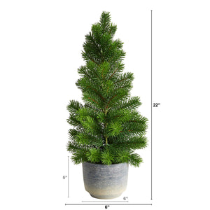 22" Christmas Pine Artificial Tree in Decorative Planter - zzhomelifestyle