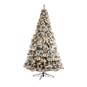 10' Flocked West Virginia Fir Artificial Christmas Tree with 800 Clear LED Lights and 1680 Tips - zzhomelifestyle