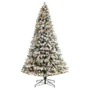 9' Flocked Vermont Mixed Pine Christmas Tree with 650 LED Lights and 1960 Bendable Branches - zzhomelifestyle