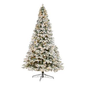 10' Flocked Vermont Mixed Pine Christmas Tree with 800 LED Lights and 2200 Bendable Branches - zzhomelifestyle