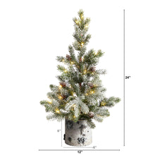 Load image into Gallery viewer, 24&quot; Flocked Christmas Artificial Tree in Decorative Birch Bark Planter with 30 LED lights - zzhomelifestyle