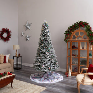 8.5' Flocked British Columbia Mountain Fir Tree with 120 Multi Color Globe Bulbs and 1513 Branches - zzhomelifestyle