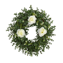Load image into Gallery viewer, 18&quot; Eucalyptus and Rose Double Ring Artificial Wreath with Twig Base - zzhomelifestyle