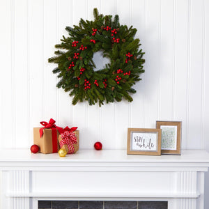 22" Pine, Pinecone and Berry Artificial Wreath - zzhomelifestyle