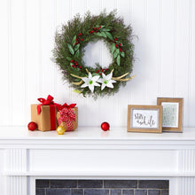 Load image into Gallery viewer, 20&quot; Cedar, Antlers, Lily and Ruscus with Berries Artificial Wreath - zzhomelifestyle