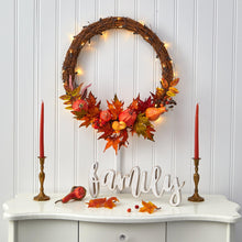 Load image into Gallery viewer, 22&quot; Pumpkin and Maple Artificial Autumn Wreath with 50 Warm White LED Lights - zzhomelifestyle