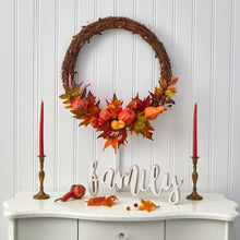 Load image into Gallery viewer, 22&quot; Pumpkin and Maple Artificial Autumn Wreath with 50 Warm White LED Lights - zzhomelifestyle