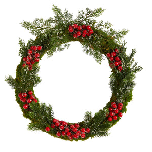 20" Iced Pine and Berries Artificial Christmas Wreath - zzhomelifestyle