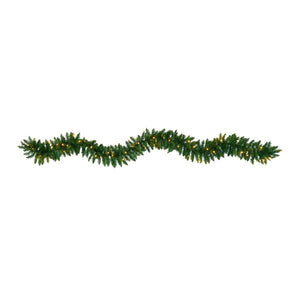 9' Christmas Pine Artificial Garland with 50 Warm White LEDs Lights - zzhomelifestyle