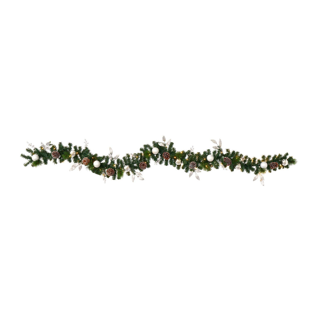 9' Ornament and Pinecone Artificial Christmas Garland with 50 Clear LED Lights - zzhomelifestyle