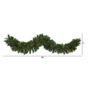 6' Mixed Pine Artificial Christmas Garland with 35 Clear LED Lights, Berries and Pinecones - zzhomelifestyle