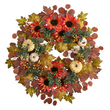 Load image into Gallery viewer, 30&quot; Fall Acorn, Sunflower, Berries and Autumn Foliage Artificial Wreath - zzhomelifestyle