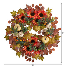 Load image into Gallery viewer, 30&quot; Fall Acorn, Sunflower, Berries and Autumn Foliage Artificial Wreath - zzhomelifestyle