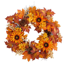 Load image into Gallery viewer, 28&quot; Autumn Maple Leaves, Sunflower, White Berries and Pinecones Artificial Fall Wreath - zzhomelifestyle