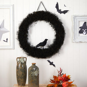 30" Halloween Black Raven Twig Wreath - zzhomelifestyle