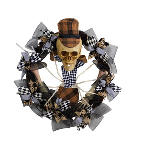 24" Halloween Skull in Plaid Mesh Wreath - zzhomelifestyle