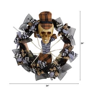 24" Halloween Skull in Plaid Mesh Wreath - zzhomelifestyle