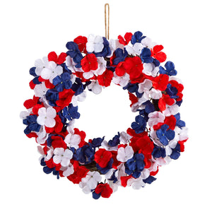 18" Americana Patriotic Hydrangea Artificial Wreath Red White and Blue - zzhomelifestyle