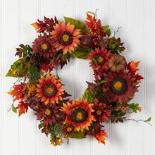 Load image into Gallery viewer, 24&quot; Autumn Sunflower, Pumpkin, Pinecone and Berries Fall Artificial Wreath - zzhomelifestyle