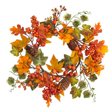 Load image into Gallery viewer, 6.5&quot; Autumn Hydrangea and Pinecones Artificial Wreath (Set of 2) - zzhomelifestyle