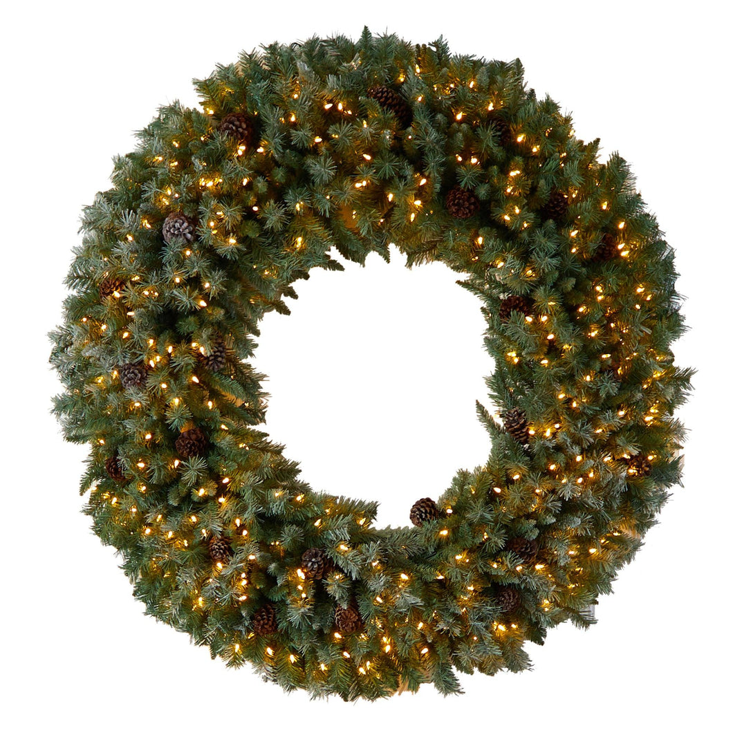 5' Giant Flocked Christmas Wreath with Pinecones, 400 Clear LED Lights and 760 Bendable Branches - zzhomelifestyle