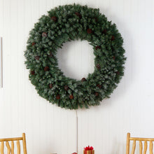 Load image into Gallery viewer, 5&#39; Giant Flocked Christmas Wreath with Pinecones, 400 Clear LED Lights and 760 Bendable Branches - zzhomelifestyle