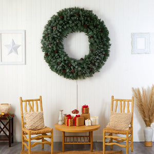 5' Giant Flocked Christmas Wreath with Pinecones, 400 Clear LED Lights and 760 Bendable Branches - zzhomelifestyle