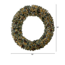Load image into Gallery viewer, 6&#39; Giant Flocked Christmas Wreath with Pinecones, 600 Clear LED Lights and 1000 Bendable Branches - zzhomelifestyle
