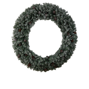 6' Giant Flocked Christmas Wreath with Pinecones, 600 Clear LED Lights and 1000 Bendable Branches - zzhomelifestyle