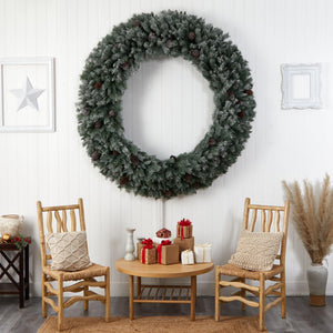 6' Giant Flocked Christmas Wreath with Pinecones, 600 Clear LED Lights and 1000 Bendable Branches - zzhomelifestyle