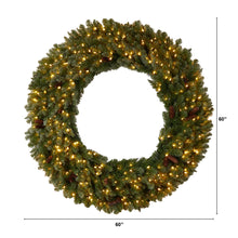 Load image into Gallery viewer, 5&#39; Flocked Artificial Christmas Wreath with Pinecones, 300 Clear LED Lights and 680 Bendable Branches - zzhomelifestyle