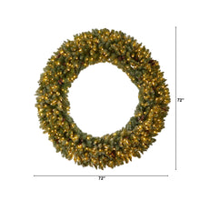Load image into Gallery viewer, 6&#39; Giant Flocked Christmas Wreath with Pinecones, 400 Clear LED Lights and 920 Bendable Branches - zzhomelifestyle